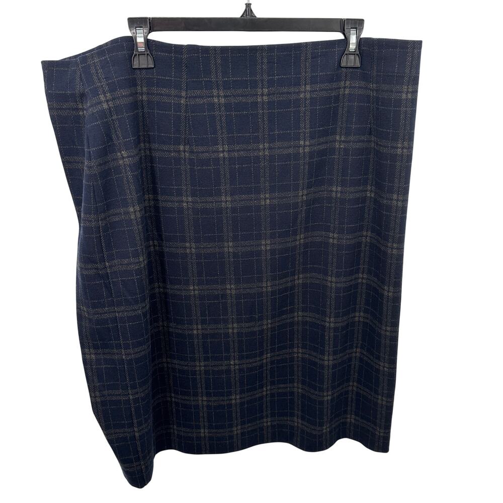 J. JILL Navy Plaid Midi Skirt with Button Detail // XL - Picture 7 of 10